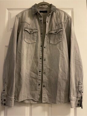 AllSaints Hanra LS Shirt Men’s Small Gray Western Snap Denim Shirt